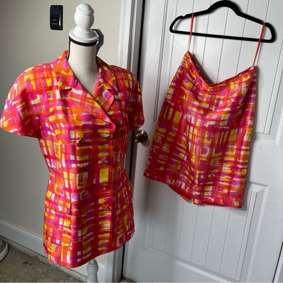 vintage 80s Teri Jon by Rickie Freeman silk 2 piece skirt suit size 12 summer - Picture 4 of 7